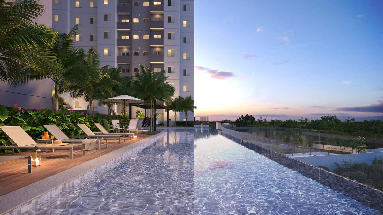 Piscina semiolímpica com borda infinita
